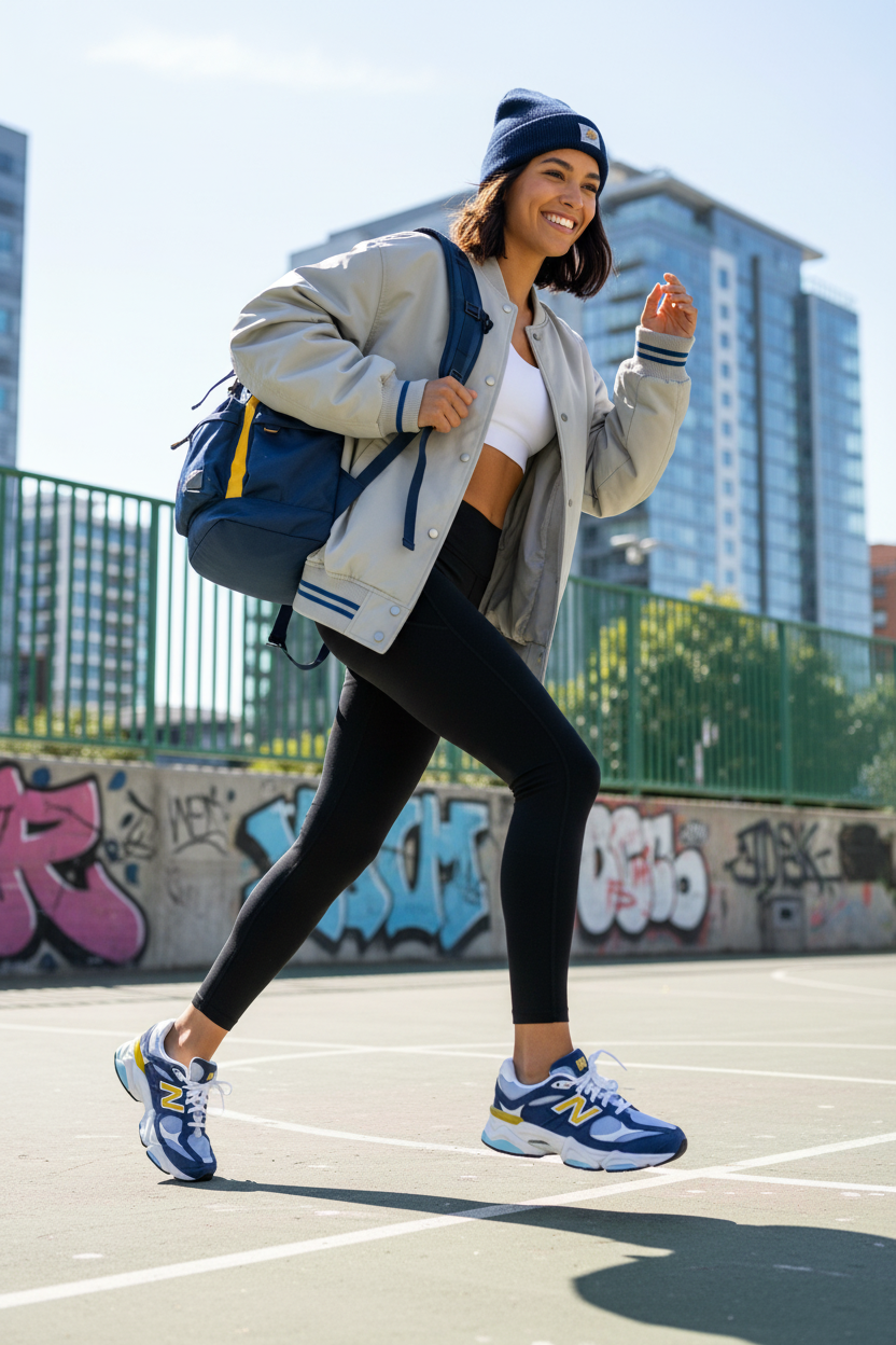Sporty woman wearing New Balance sneakers